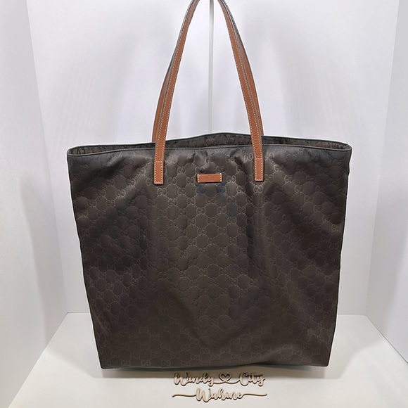 Authentic GUCCI  Embossed GG Monogram Shopper Tote- Dark Brown - Picture 1 of 15